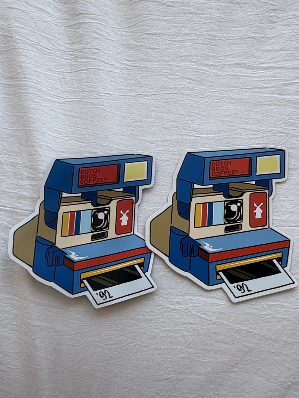 2025 Dutch Bros Retro Polaroid Camera Blue Red Yellow Sticker ‘92